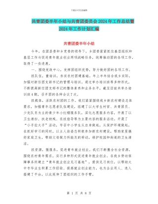 共青团委半年小结与共青团委员会2024年工作总结暨2024年工作计划汇编