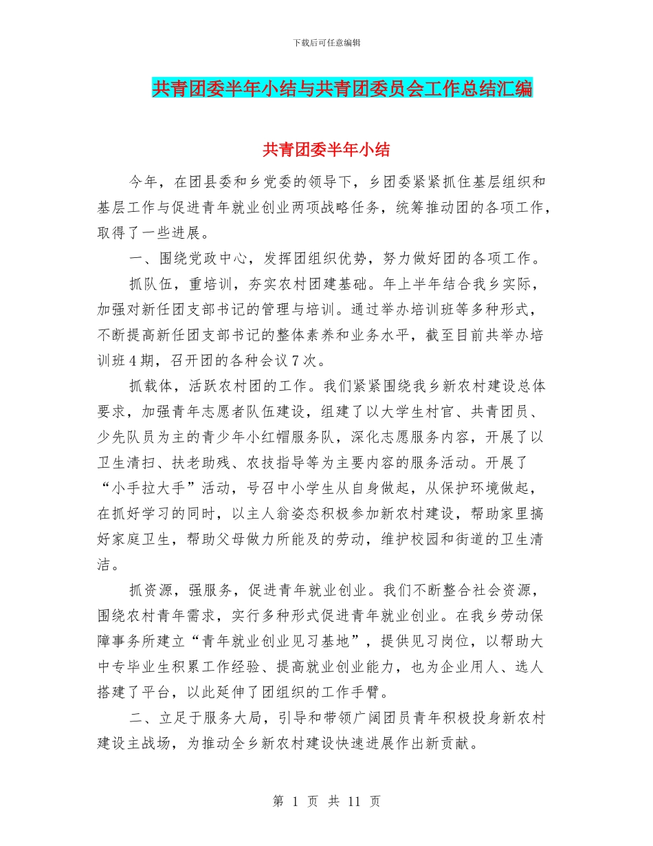 共青团委半年小结与共青团委员会工作总结汇编_第1页