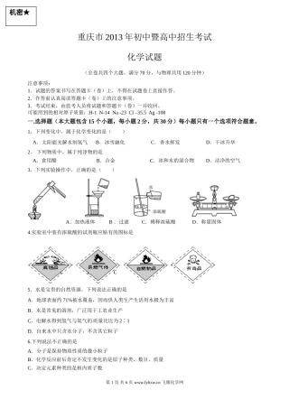 重庆市2013年中考化学试题