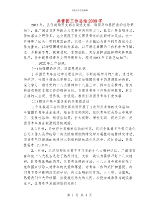 共青团工作总结2000字