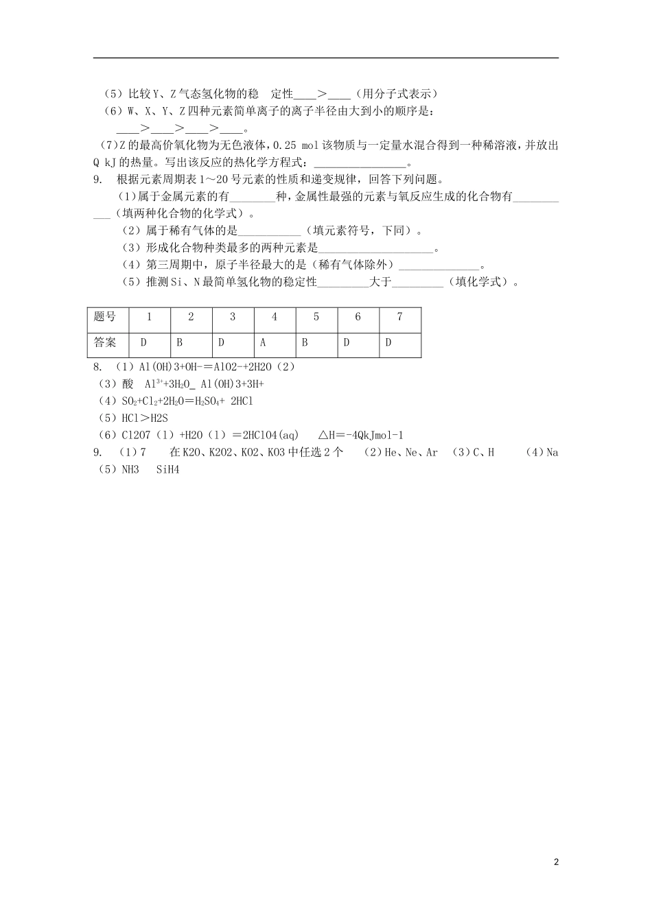 高一化学暑假作业（7.14）-人教版高一全册化学试题_第2页