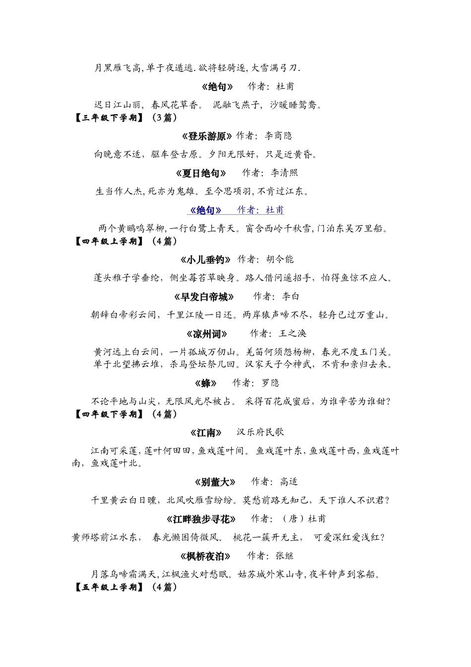 小学各年级优秀古诗文必背篇目_第2页