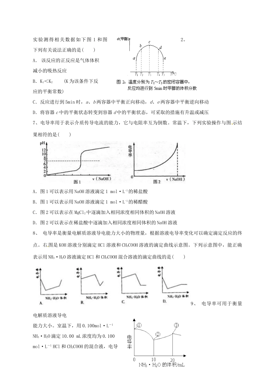 浙江省宁波市高考化学 专题十 弱电解质的电离平衡和溶液的酸碱性Ⅳ复习训练-人教版高三全册化学试题_第2页