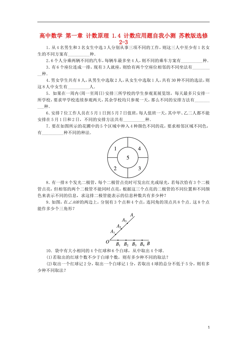 高中数学 第一章 计数原理 1.4 计数应用题自我小测 苏教版选修2-3-苏教版高二选修2-3数学试题_第1页