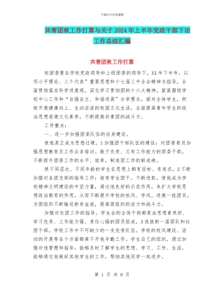 共青团秋工作打算与关于2024年上半年党政干部下访工作总结汇编