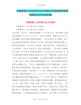 共青团第十三次代表大会工作报告与共青团组织格局创新试点工作总结汇编