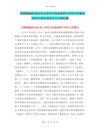共青团组织2024年上半年工作总结和下半年工作要点与关于2024党员个人小结汇编