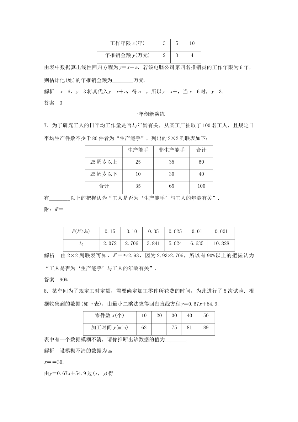 （三年模拟一年创新）高考数学复习 第十章 第四节 变量间的相关关系与统计案例 文（全国通用）-人教版高三全册数学试题_第3页