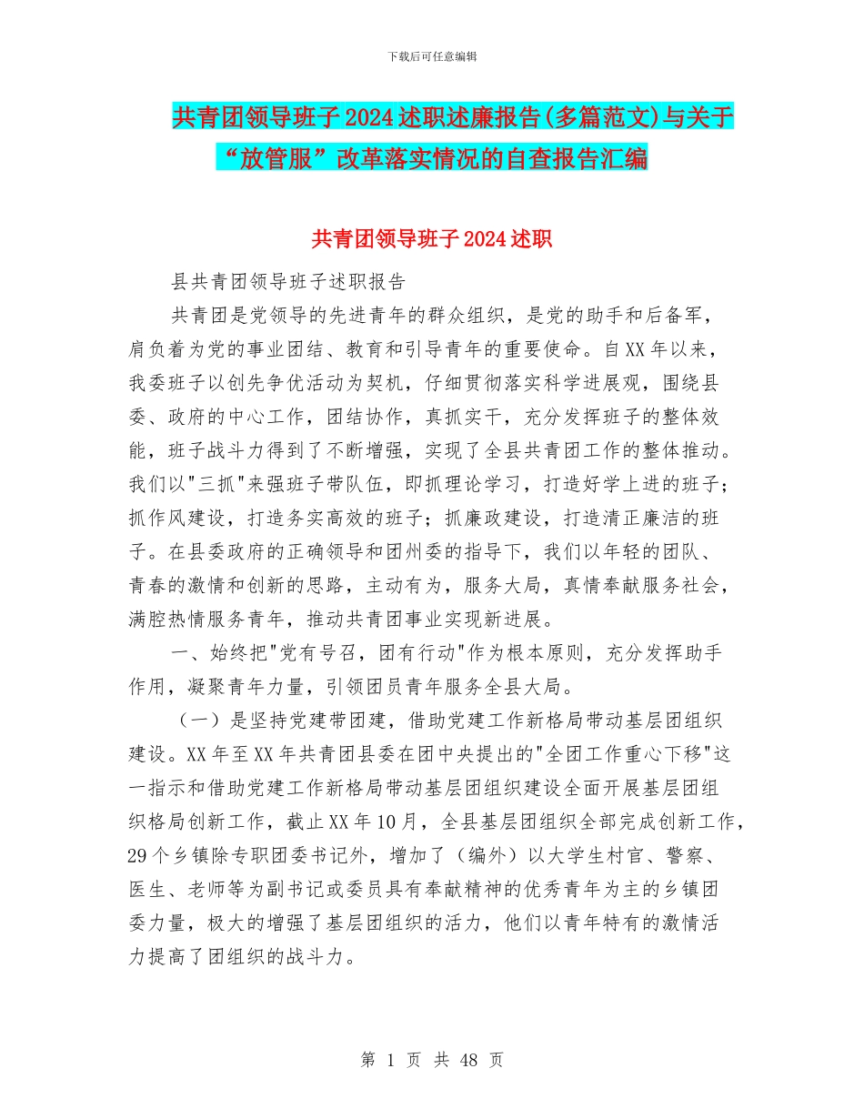 共青团领导班子2024述职述廉报告与关于_第1页