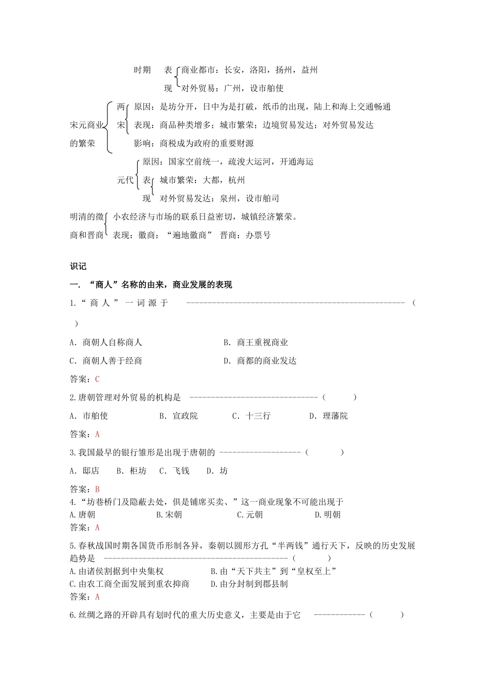 高中历史 《古代商业的发展》知识点分解与习题 新人教版必修2_第2页