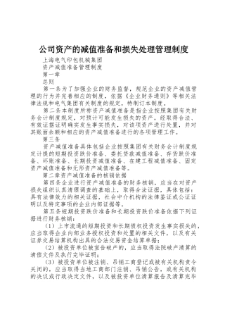 公司资产的减值准备和损失处理管理制度