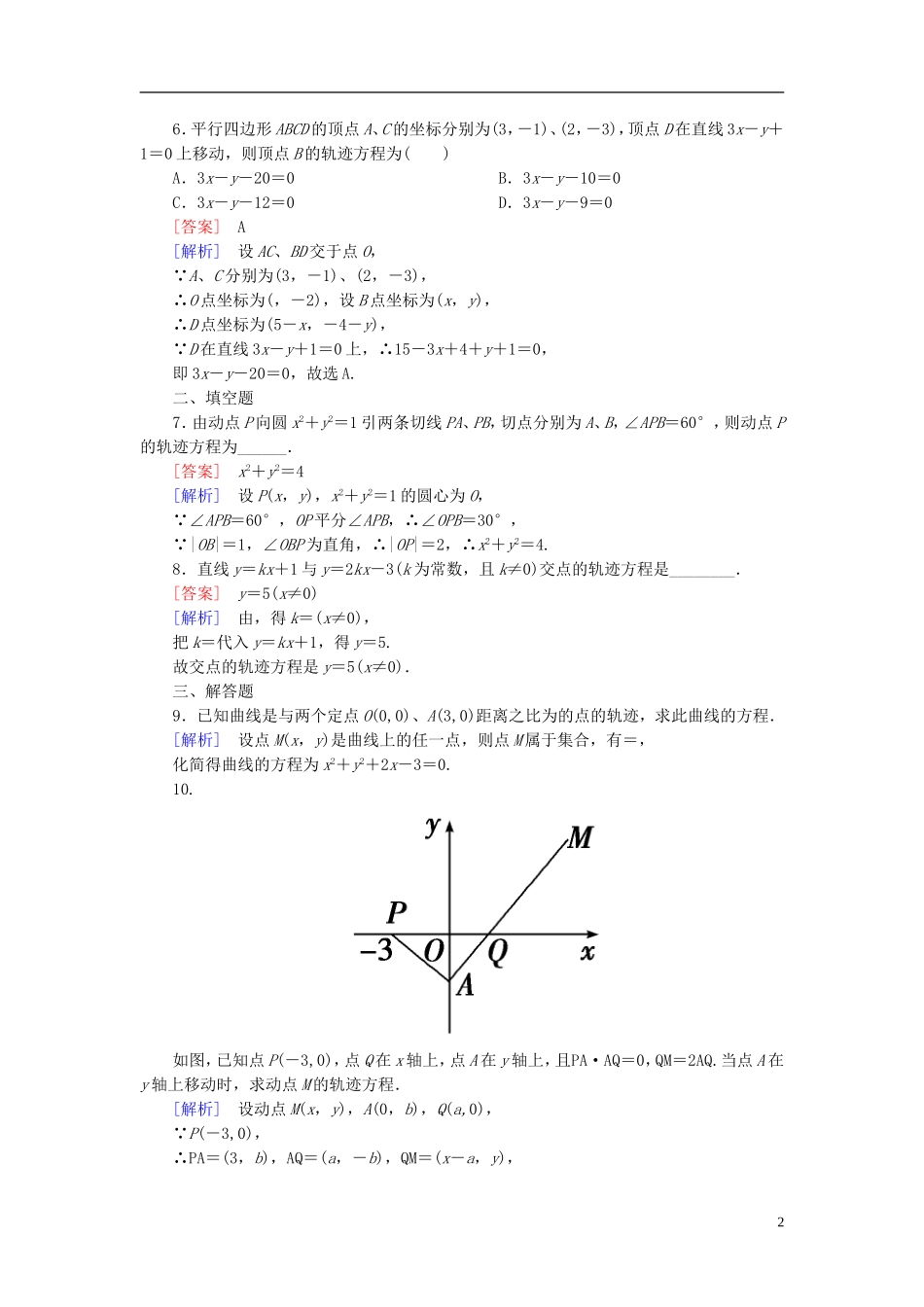 高中数学 第二章 圆锥曲线与方程 2.1-2.2 圆锥曲线及椭圆 2.1.2 曲线方程的求法练习 苏教版选修1-1-苏教版高二选修1-1数学试题_第2页