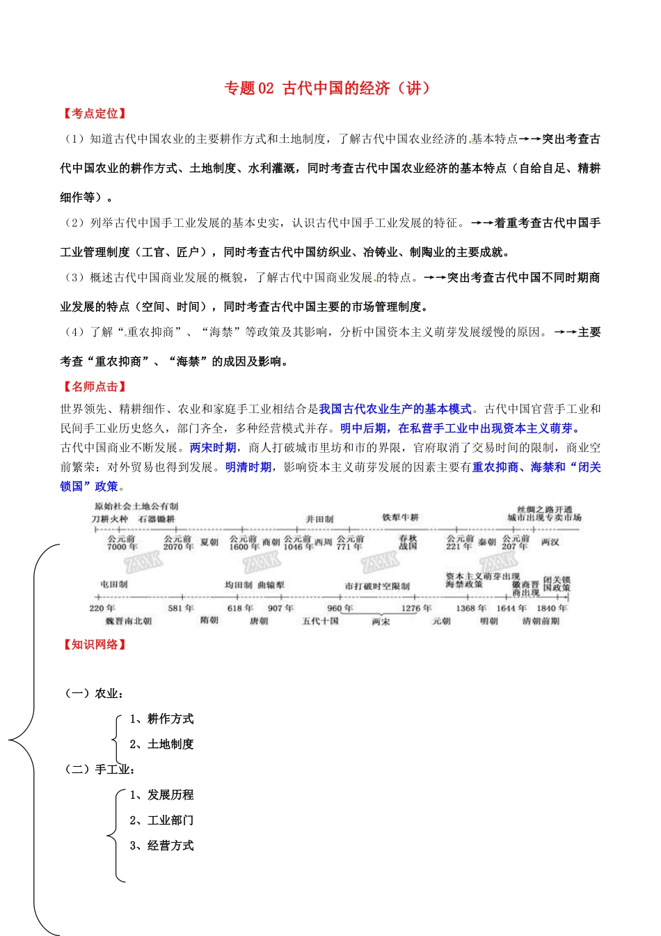 高考历史一轮复习讲练测 专题02 古代中国的经济（讲）（含解析）-人教版高三全册历史试题_第1页