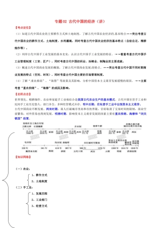 高考历史一轮复习讲练测 专题02 古代中国的经济（讲）（含解析）-人教版高三全册历史试题