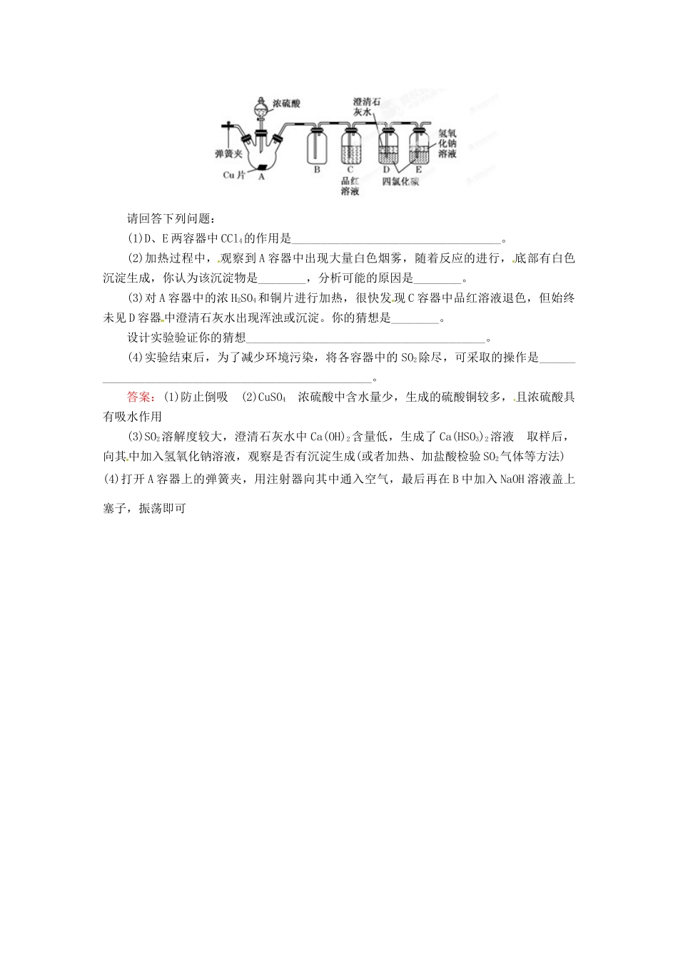 【优化指导】高考化学总复习 6-3 硫酸 硫酸工业课时演练 人教版_第2页