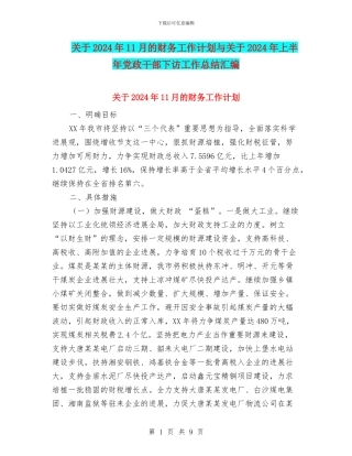 关于2024年11月的财务工作计划与关于2024年上半年党政干部下访工作总结汇编