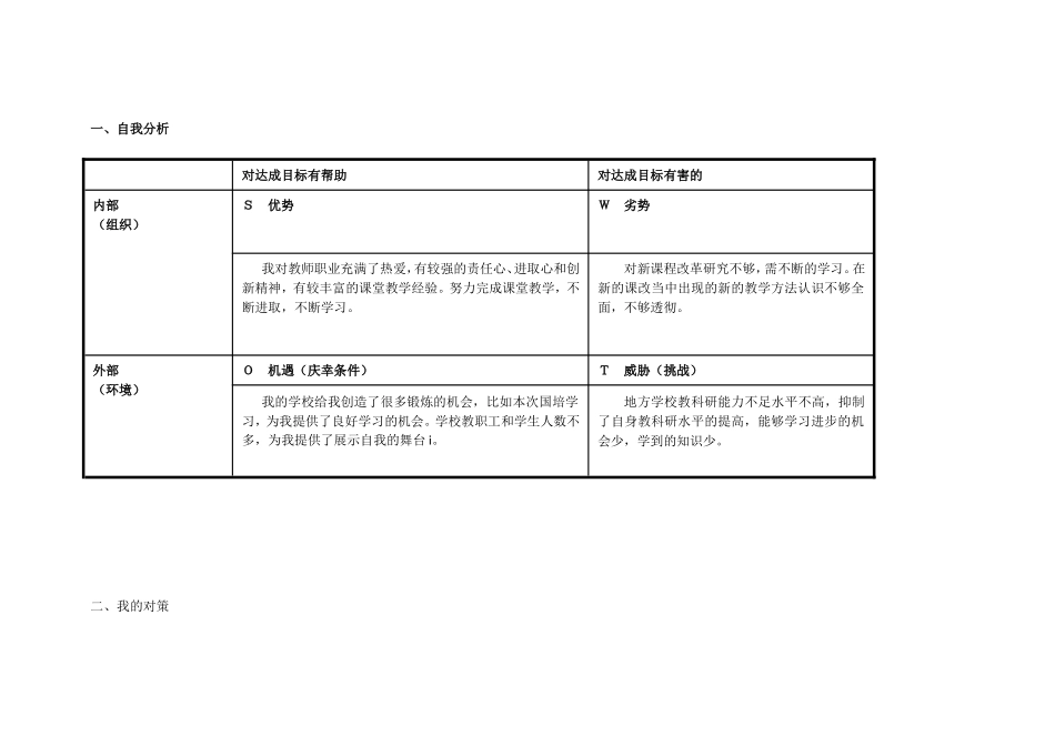 塔娜个人自我诊断SWOT分析表_第1页