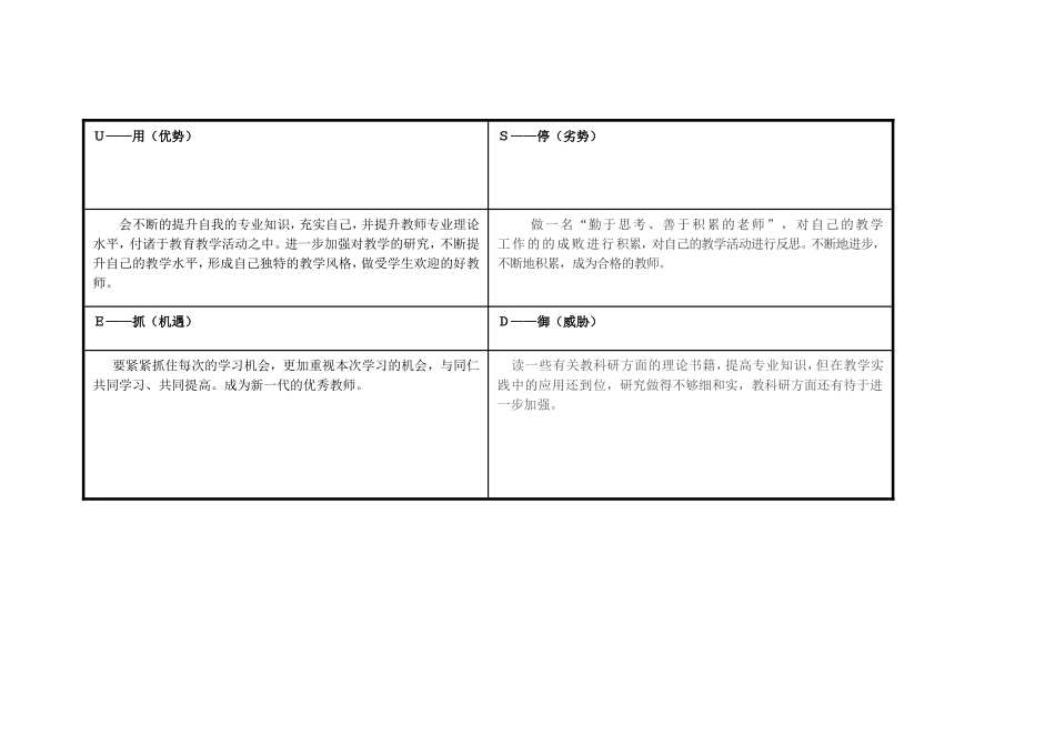 塔娜个人自我诊断SWOT分析表_第2页