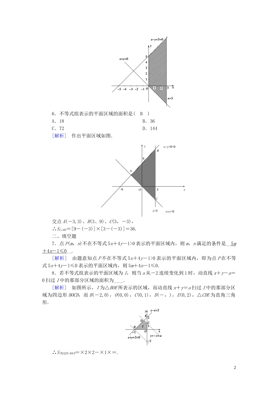 高中数学 第3章 不等式 3.3 二元一次不等式(组)与简单的线性规划问题 第1课时 二元一次不等式(组)与平面区域课时作业案 新人教A版必修5-新人教A版高二必修5数学试题_第2页