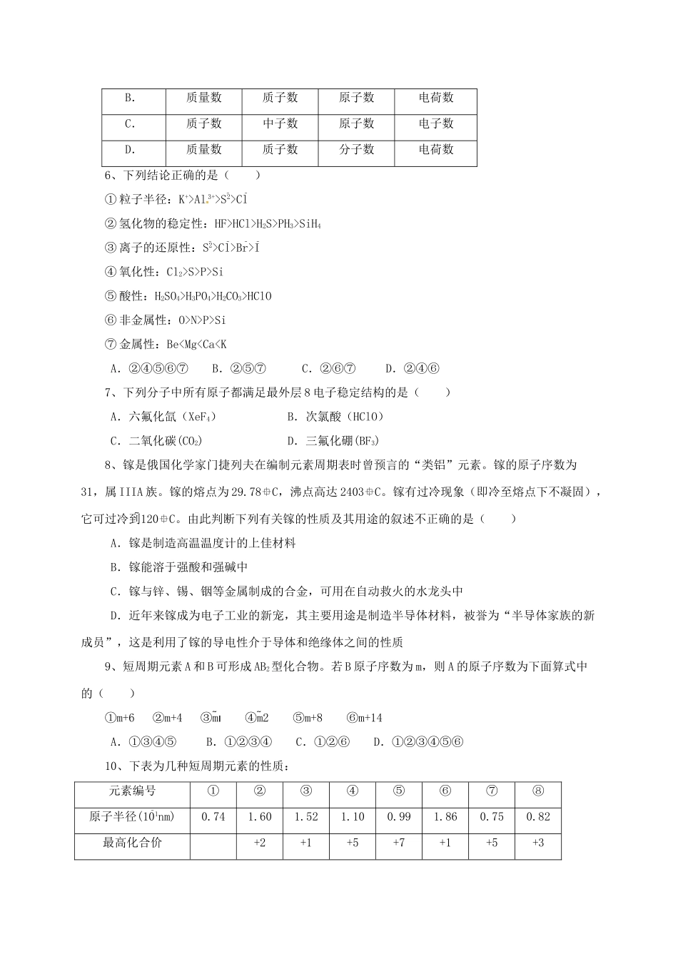 四川省彭州市高一化学3月月考试题-人教版高一全册化学试题_第2页
