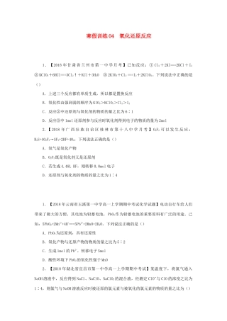 高一化学 寒假训练04 氧化还原反应-人教版高一全册化学试题