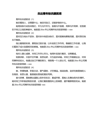 杰出青年标兵颁奖词