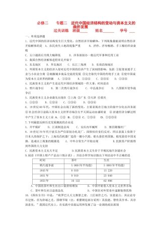 江苏省高一历史过关训练 近代中国经济结构的变动与资本主义的曲折发展 人民版必修2