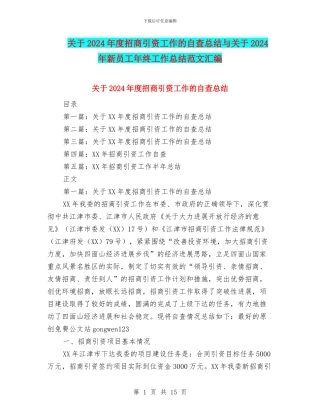 关于2024年度招商引资工作的自查总结与关于2024年新员工年终工作总结范文汇编