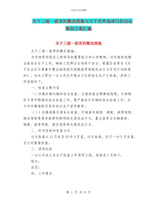 关于三超一疲劳的整改措施与关于世界地球日的活动策划方案汇编