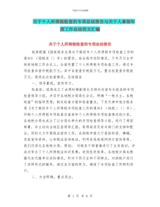关于个人所得税检查的专项总结报告与关于人事部年度工作总结范文汇编