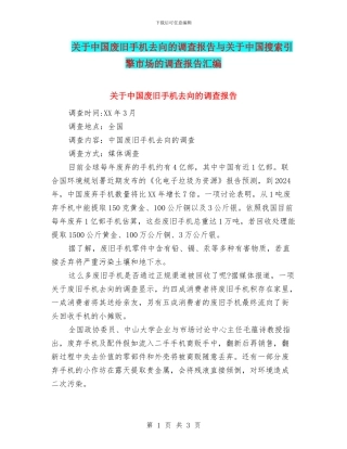 关于中国废旧手机去向的调查报告与关于中国搜索引擎市场的调查报告汇编