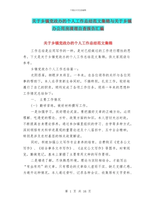 关于乡镇党政办的个人工作总结范文集锦与关于乡镇办公用房清理自查报告汇编