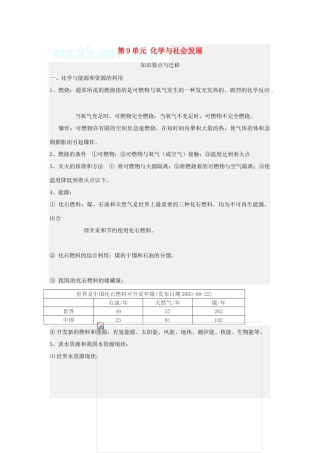 九年级化学 第9章化学与社会发展知识要点与迁移 沪教版试卷