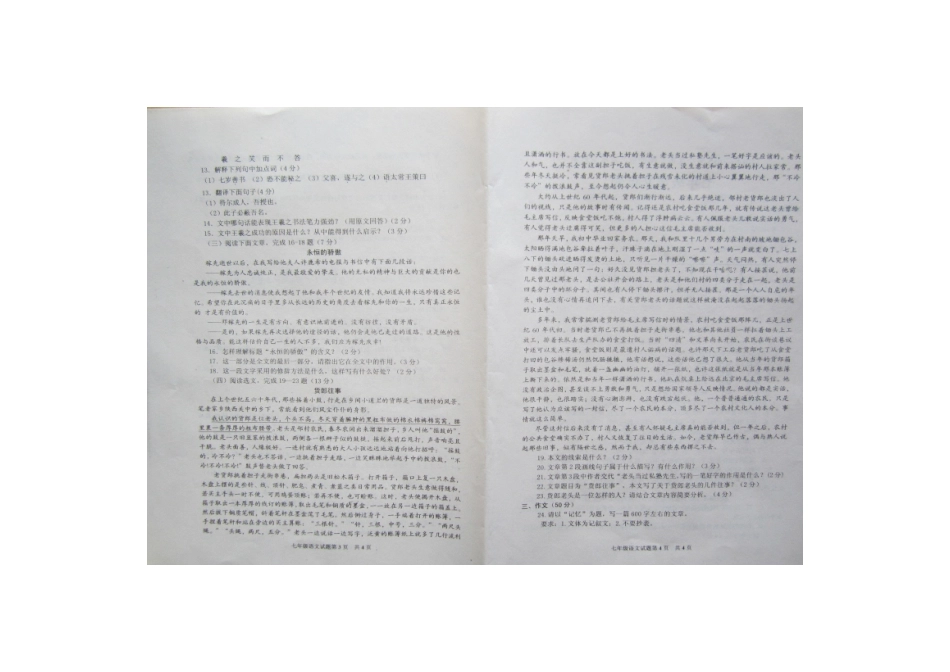 山东省枣庄市山亭区七年级语文下学期期中试卷新人教版试卷_第2页