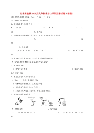 九年级化学上学期期末试卷(普通) 新人教版试卷
