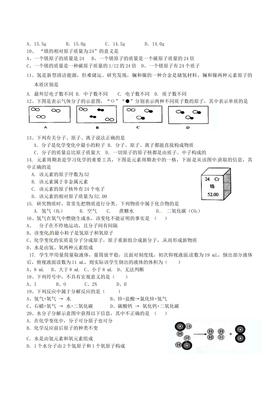 九年级化学12月单元综合测试试卷 新人教版试卷_第2页