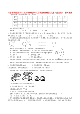 九年级化学12月单元综合测试试卷 新人教版试卷