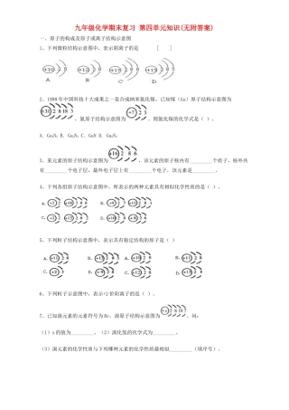 九年级化学期末复习 第四单元知识无附答案试卷