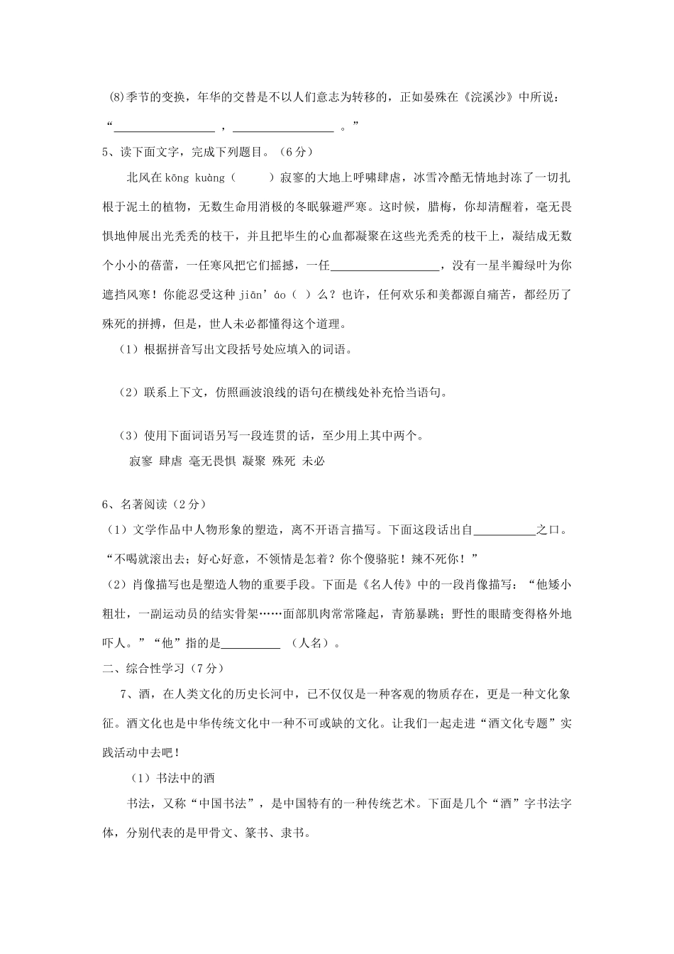 中考语文模拟试卷(五) 人教新课标版试卷_第2页