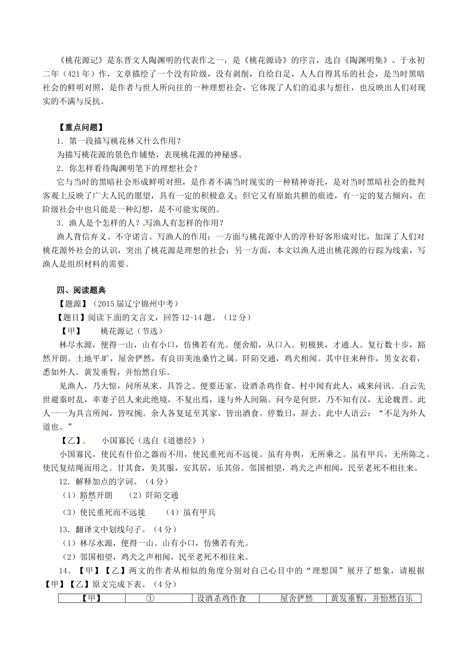 中考语文一轮复习讲练测 专题10 文言文 八上(桃花源记)(讲练)试卷_第2页