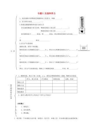 北京市中考物理总复习 专题5 压强和浮力知识点(无答案) 试题