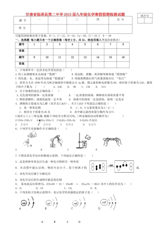 九年级化学寒假假期检测试卷 新人教版试卷