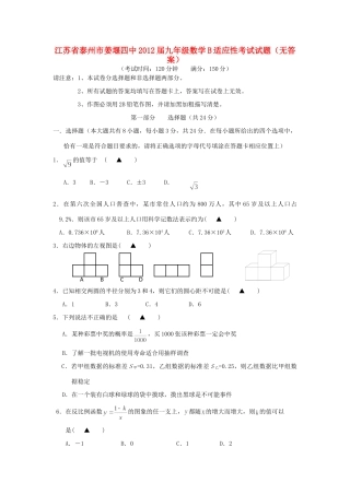 九年级数学B适应性考试试卷试卷