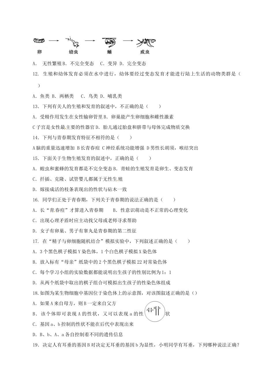 山东省滨州市邹平县 八年级生物上学期期中试卷 济南版试卷_第2页