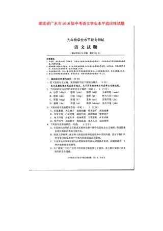 中考语文学业水平适应性试卷试卷