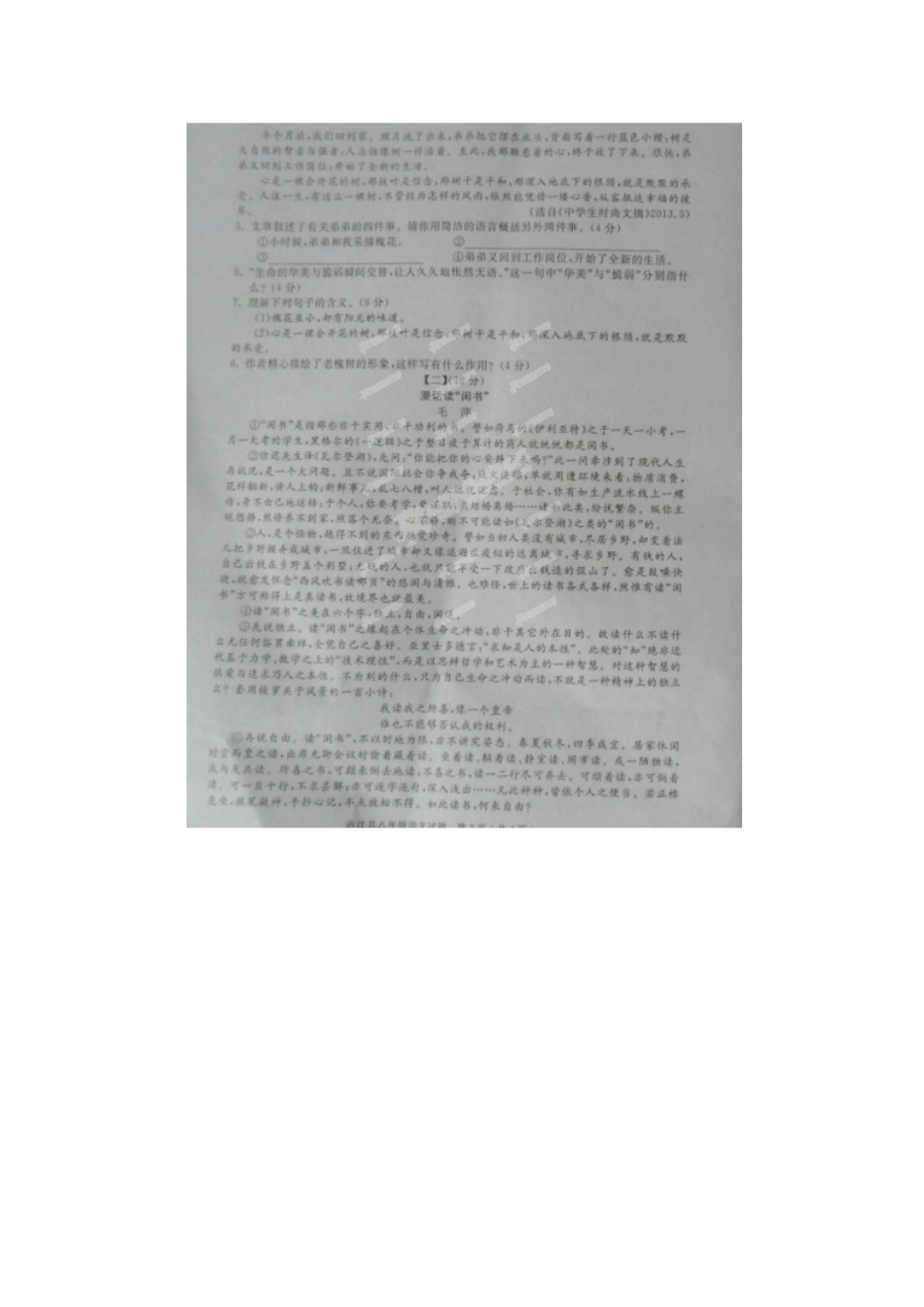 安徽省庐江县八年级语文下学期期末考试试卷新人教版试卷_第3页