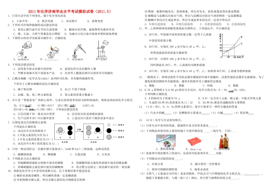 九年级化学学业水平考试模拟试卷试卷_第1页