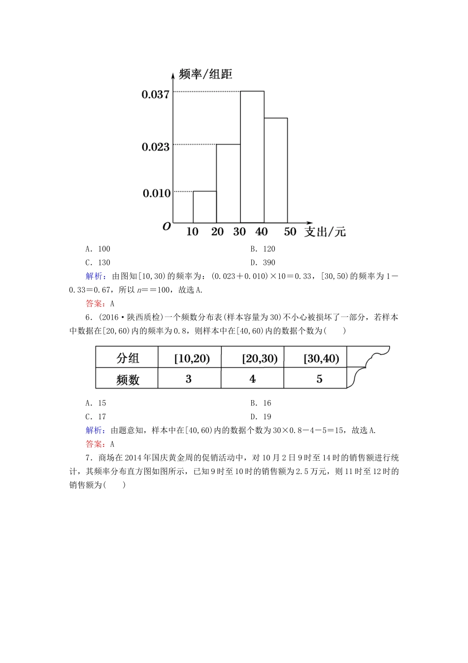 （新课标）高考数学大一轮复习 第九章 算法初步、统计与统计案例 53 用样本估计总体课时作业 文-人教版高三全册数学试题_第3页