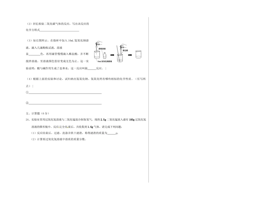 九年级化学下学期第一次检测试卷 新人教版试卷_第3页