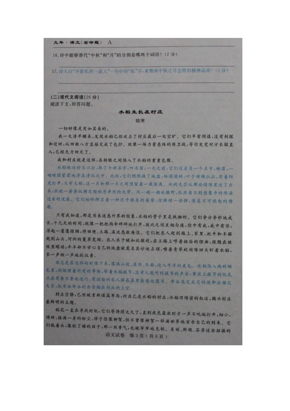吉林省安图县届九年级语文上学期期中试卷 新人教版试卷_第3页